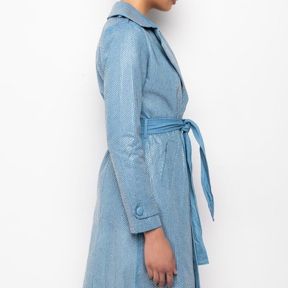 Callie Denim: Rhinestone Midi Trench Coat Large - Picture 5 of 7